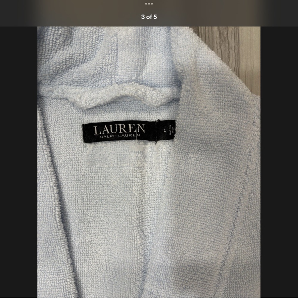 Ralph Lauren Soft Blue Terry Cloth Robe Bathrobe - Picture 3 of 5